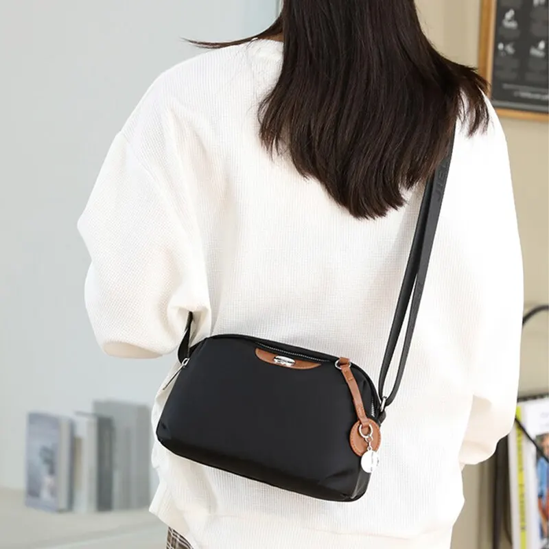 Nylon Women's Waterproof Large Capacity Crossbody Bag Casual Solid Color Messenger Shoulder Bag