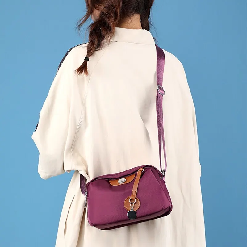 Nylon Women's Waterproof Large Capacity Crossbody Bag Casual Solid Color Messenger Shoulder Bag