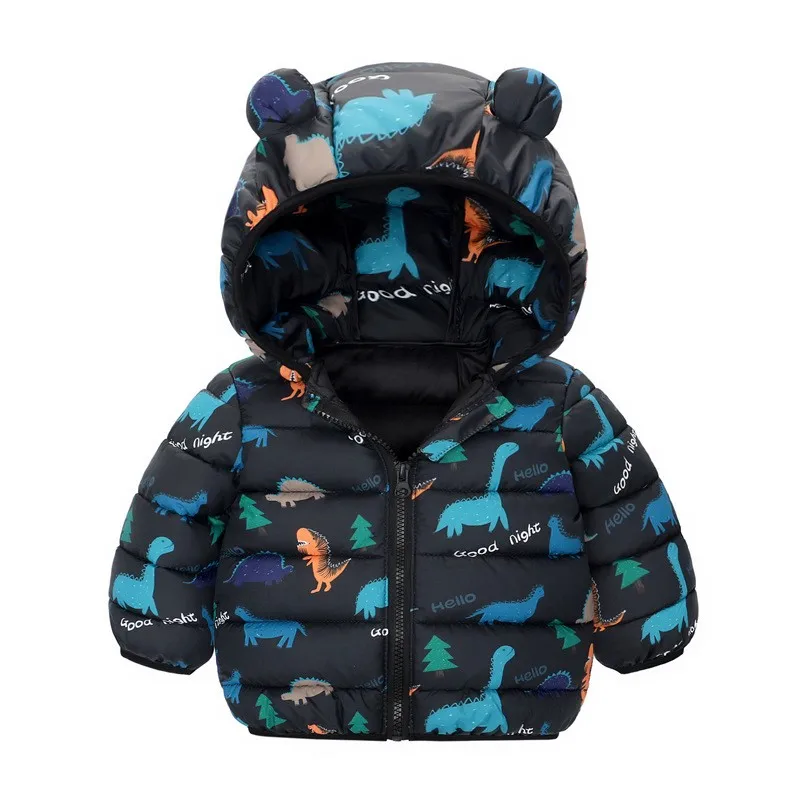 Children Boys Baby Hooded Lightweight Down Jackets Warm Outerwear Autumn Kids Girls Coats Cartoon Dinosaur Print Casual Clothing