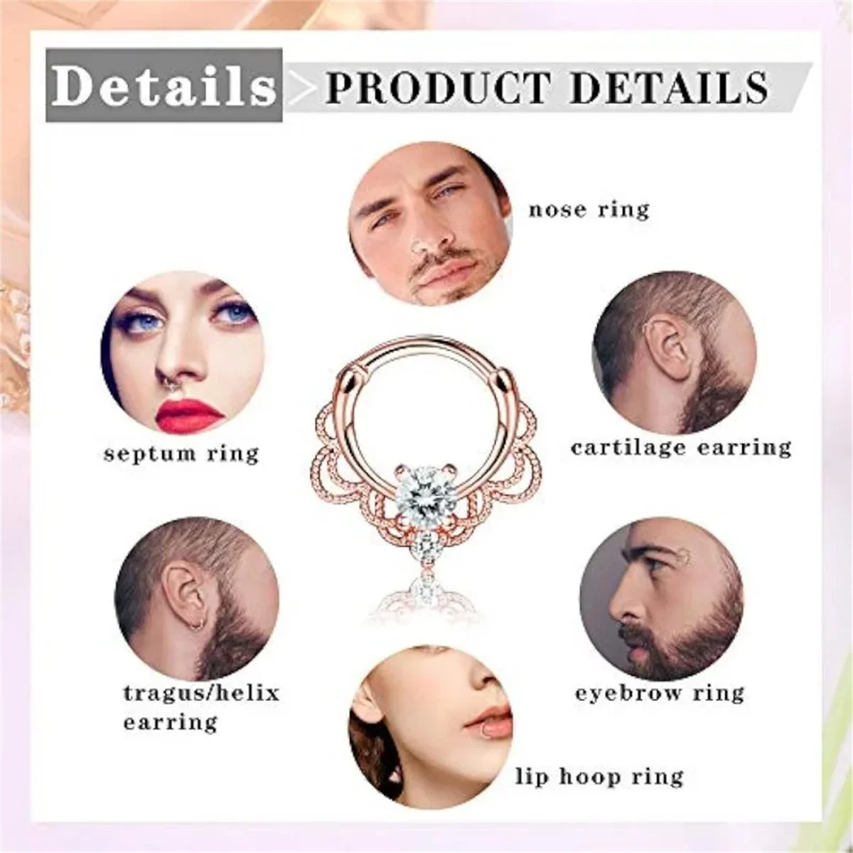 1Pc 16G 316L Stainless Steel Septum Nose Rings,CZ Cartilage Tragus Helix Daith Hoop Earring Hypoallergenic Piercing Jewelry