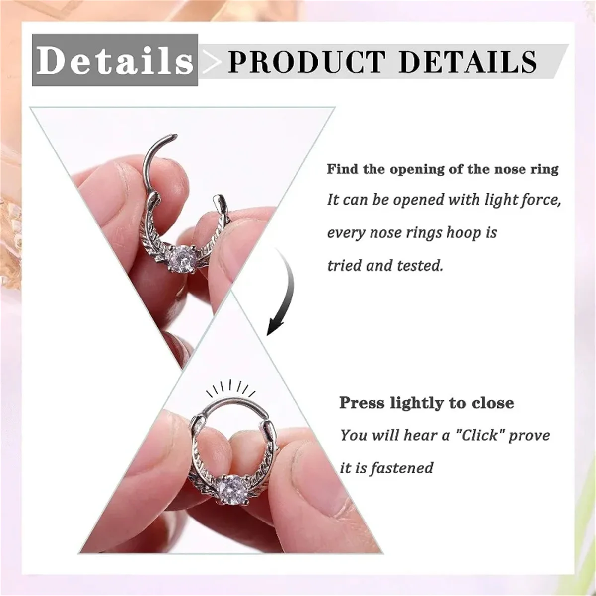 1Pc 16G 316L Stainless Steel Septum Nose Rings,CZ Cartilage Tragus Helix Daith Hoop Earring Hypoallergenic Piercing Jewelry