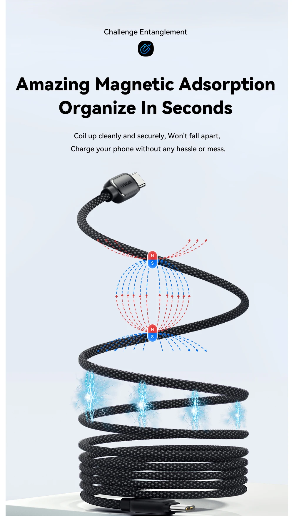 Essager PD 100W 60W Magnetic Suction Anti-Winding Type C to C Cable Fast Charge Cord Wire for Samsung Huawei Xiaomi Lenovo