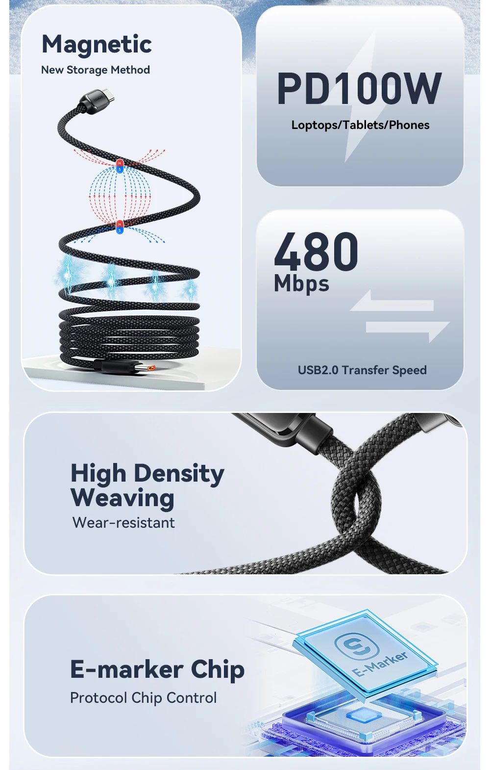Essager PD 100W 60W Magnetic Suction Anti-Winding Type C to C Cable Fast Charge Cord Wire for Samsung Huawei Xiaomi Lenovo