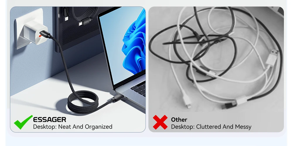 Essager PD 100W 60W Magnetic Suction Anti-Winding Type C to C Cable Fast Charge Cord Wire for Samsung Huawei Xiaomi Lenovo