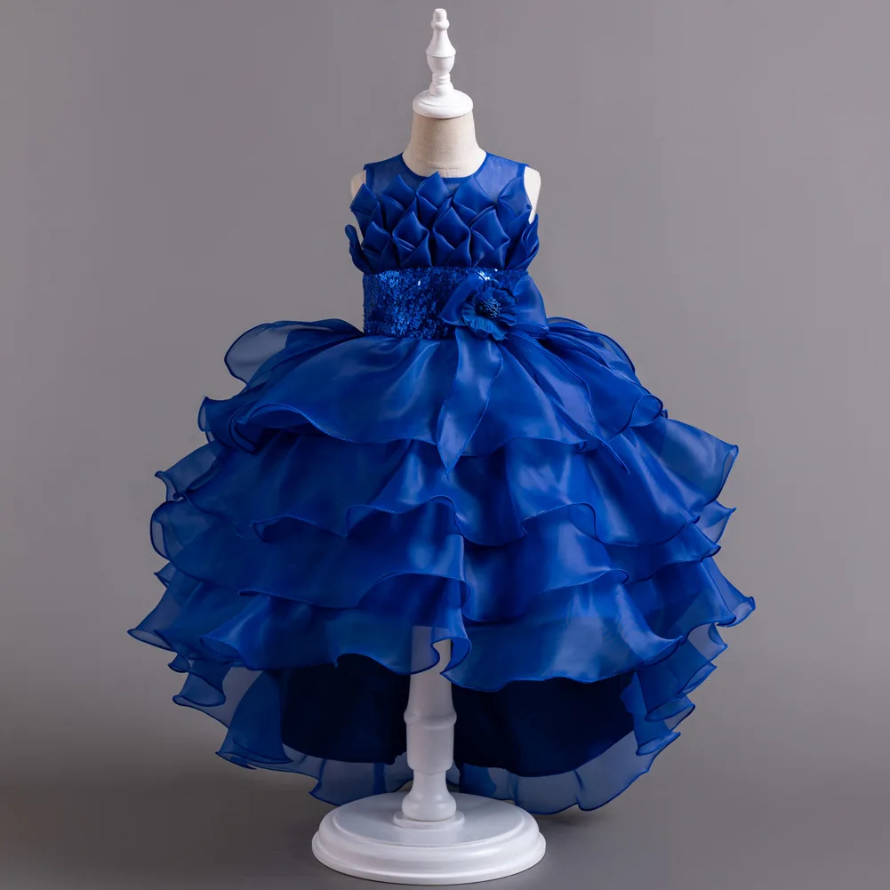 New Girls Elegant Princess Dress Embroidered Sequins Birthday Ball Evening Dress Party Fluffy Cake Dress 4-12 Years Old Clothing