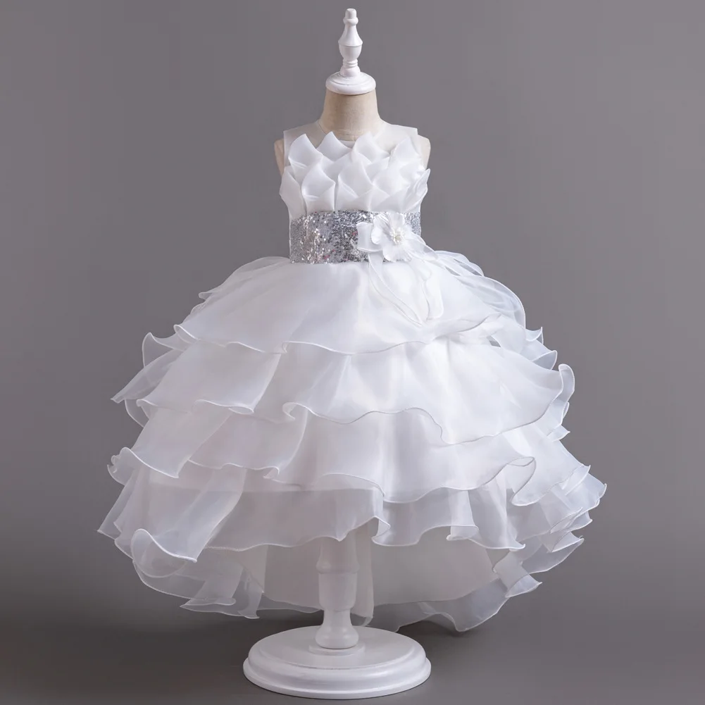 New Girls Elegant Princess Dress Embroidered Sequins Birthday Ball Evening Dress Party Fluffy Cake Dress 4-12 Years Old Clothing