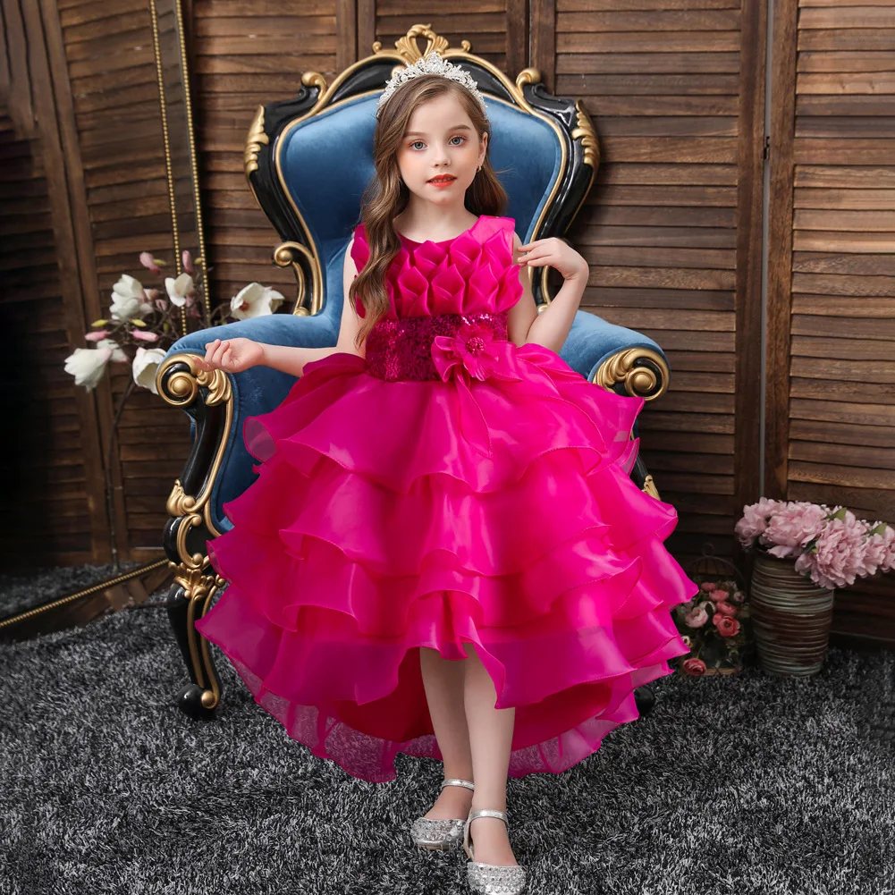 New Girls Elegant Princess Dress Embroidered Sequins Birthday Ball Evening Dress Party Fluffy Cake Dress 4-12 Years Old Clothing