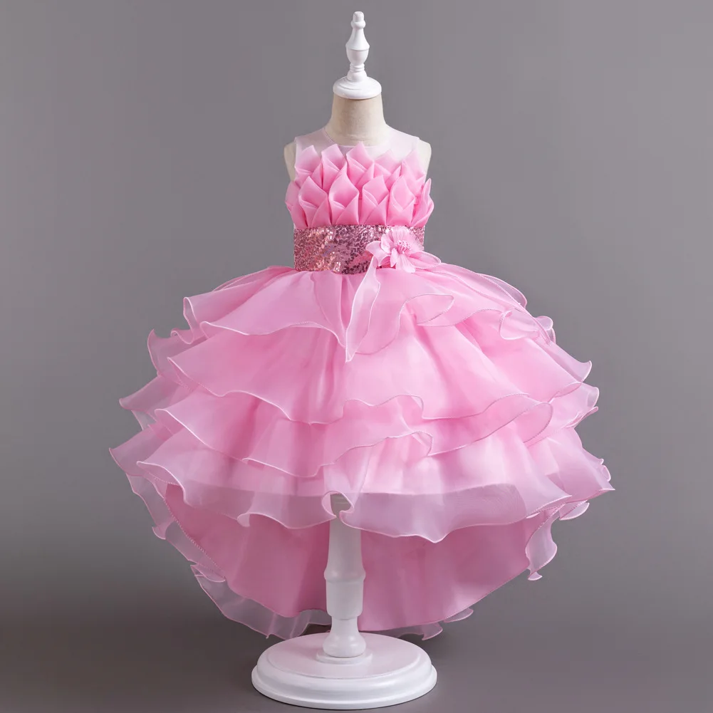 New Girls Elegant Princess Dress Embroidered Sequins Birthday Ball Evening Dress Party Fluffy Cake Dress 4-12 Years Old Clothing
