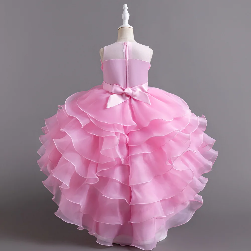 New Girls Elegant Princess Dress Embroidered Sequins Birthday Ball Evening Dress Party Fluffy Cake Dress 4-12 Years Old Clothing