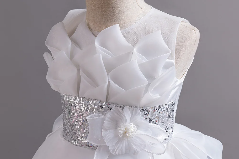 New Girls Elegant Princess Dress Embroidered Sequins Birthday Ball Evening Dress Party Fluffy Cake Dress 4-12 Years Old Clothing