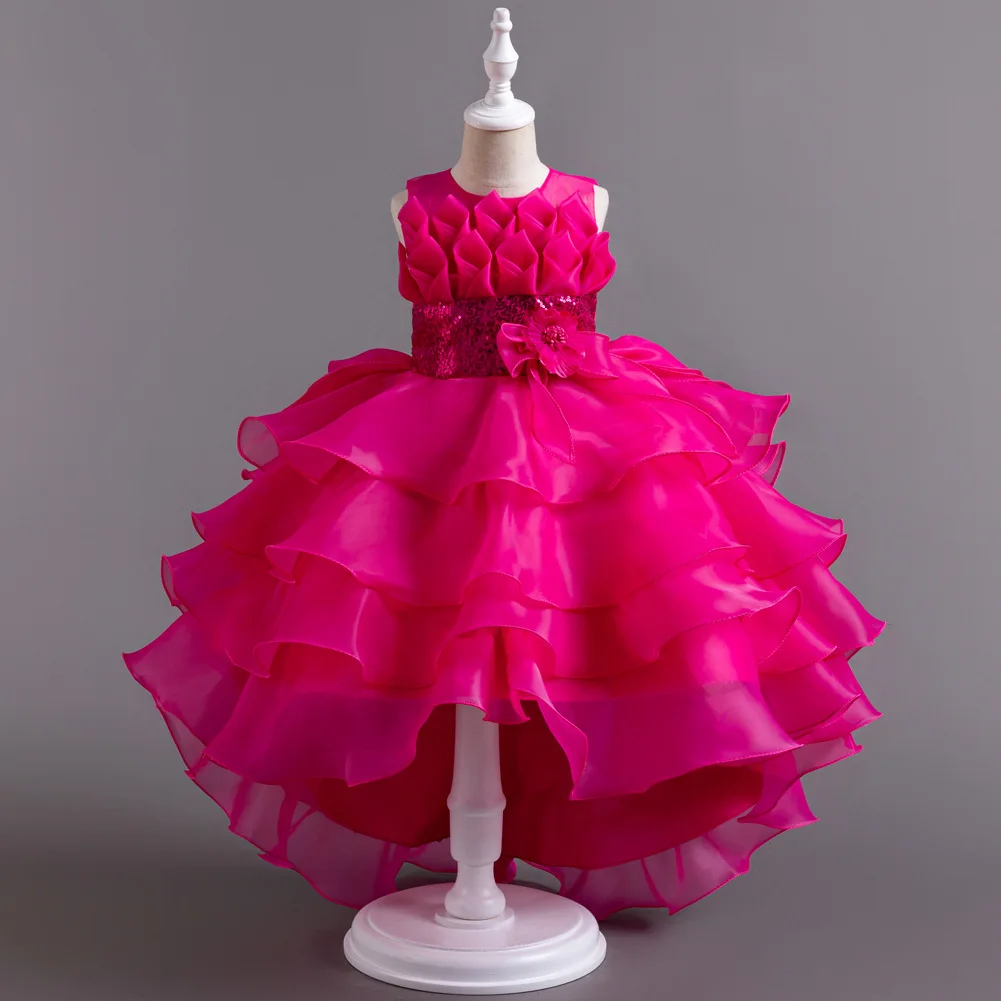 New Girls Elegant Princess Dress Embroidered Sequins Birthday Ball Evening Dress Party Fluffy Cake Dress 4-12 Years Old Clothing