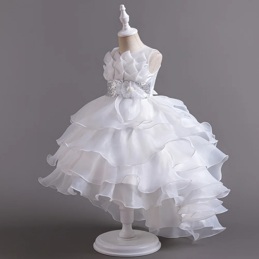 New Girls Elegant Princess Dress Embroidered Sequins Birthday Ball Evening Dress Party Fluffy Cake Dress 4-12 Years Old Clothing