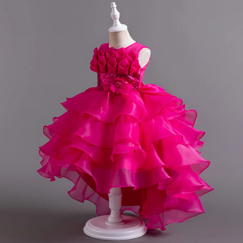 New Girls Elegant Princess Dress Embroidered Sequins Birthday Ball Evening Dress Party Fluffy Cake Dress 4-12 Years Old Clothing