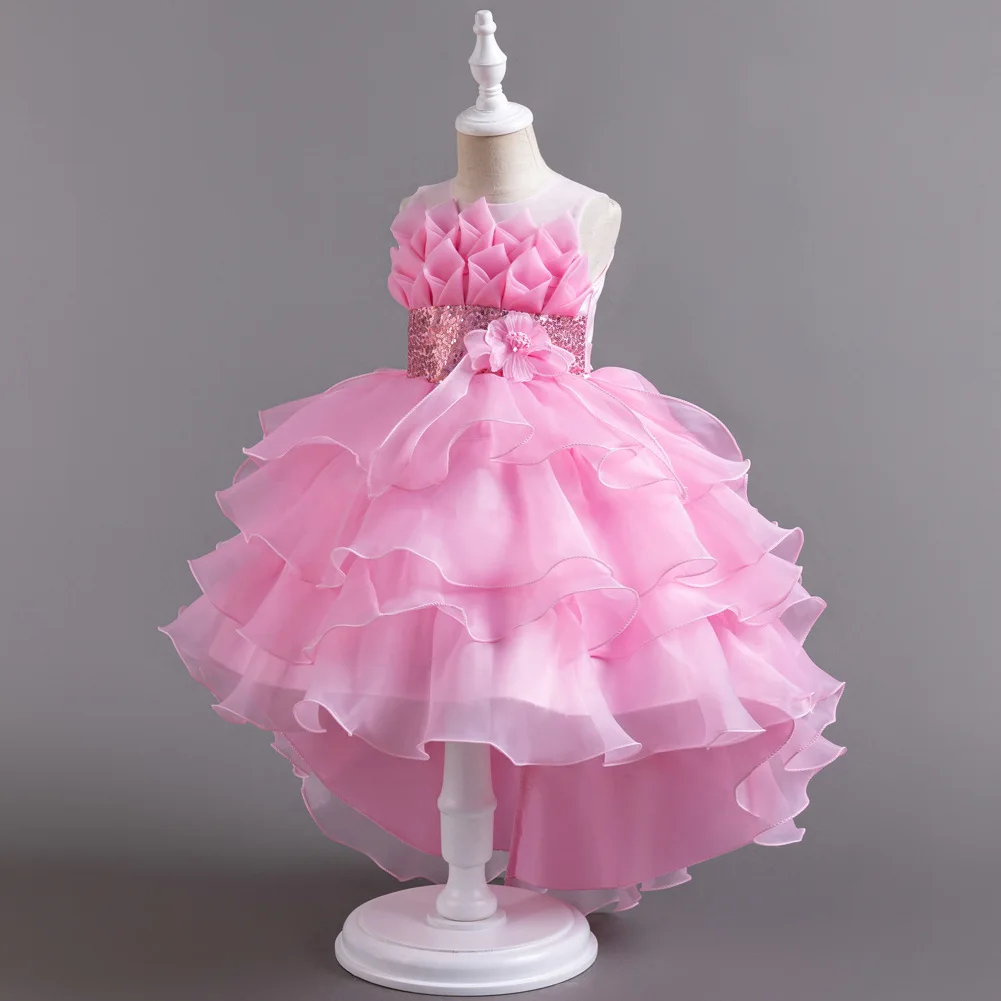 New Girls Elegant Princess Dress Embroidered Sequins Birthday Ball Evening Dress Party Fluffy Cake Dress 4-12 Years Old Clothing