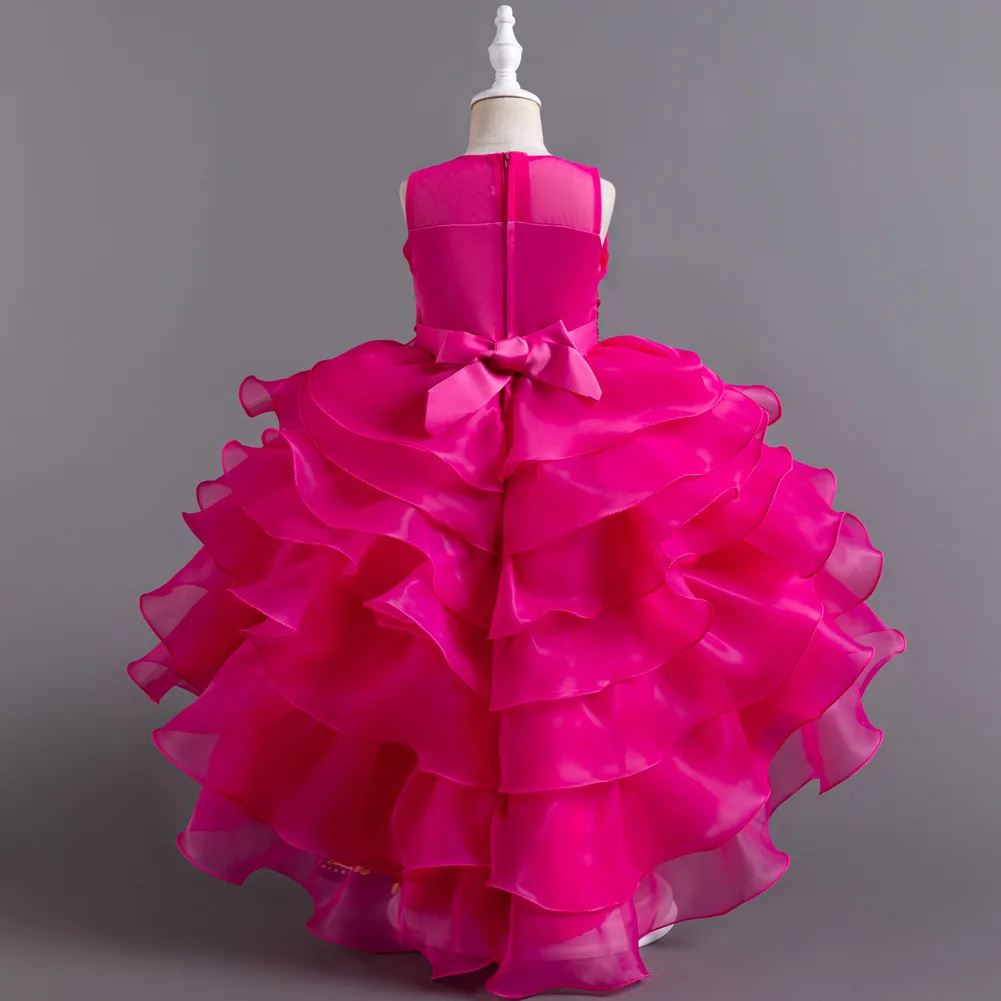 New Girls Elegant Princess Dress Embroidered Sequins Birthday Ball Evening Dress Party Fluffy Cake Dress 4-12 Years Old Clothing