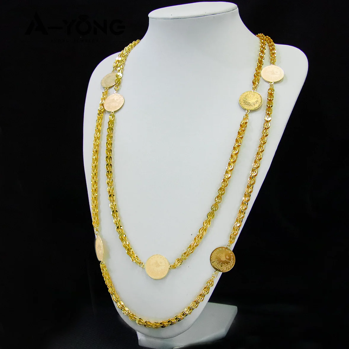 Luxury Arabic Long Necklace 21k Gold Plated 80cm 160cm Italian Vintage Chains Dubai Muslim Women Wedding Party Jewelry Gifts