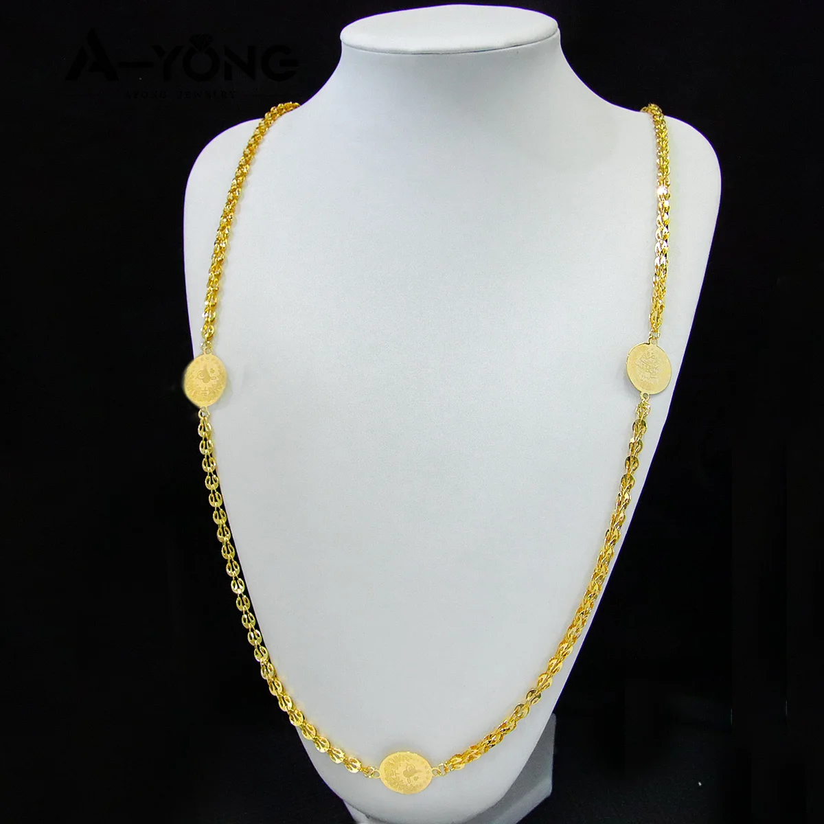 Luxury Arabic Long Necklace 21k Gold Plated 80cm 160cm Italian Vintage Chains Dubai Muslim Women Wedding Party Jewelry Gifts