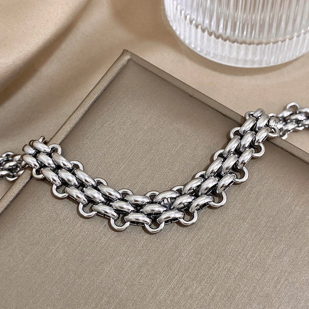 Trendy Stainless Steel Chunky Thick Chain Bracelet for Women Punk Statement Glossy Multilayer Link Bracelets Wristband Jewelry