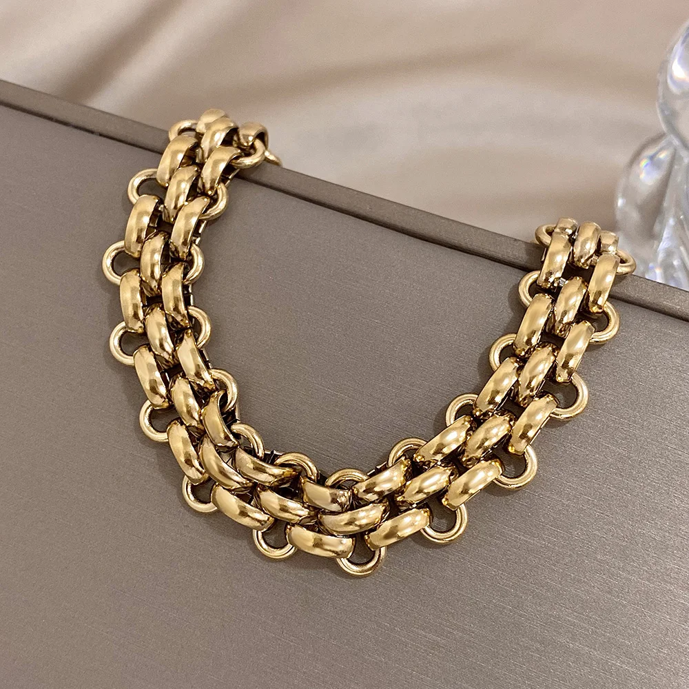 Trendy Stainless Steel Chunky Thick Chain Bracelet for Women Punk Statement Glossy Multilayer Link Bracelets Wristband Jewelry