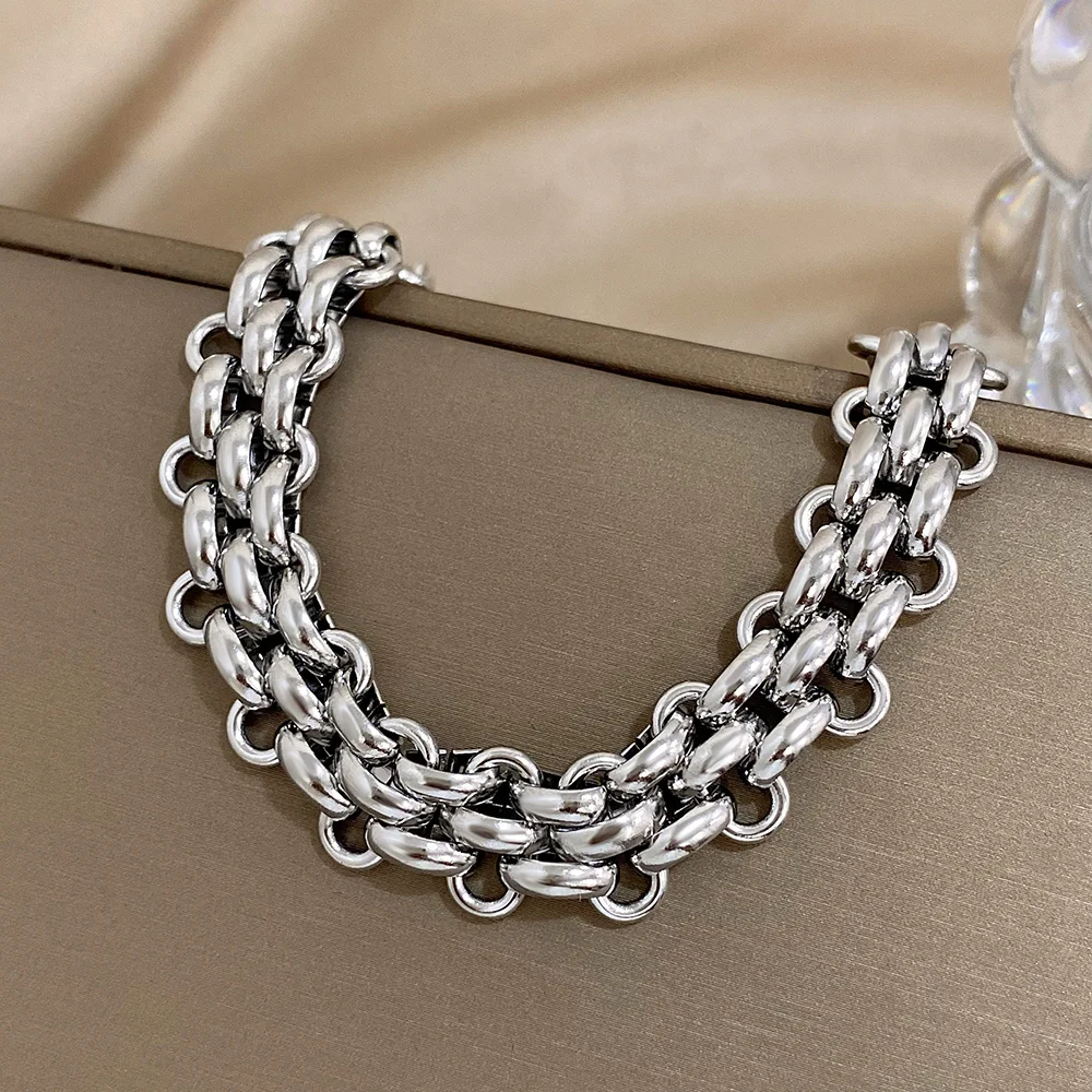 Trendy Stainless Steel Chunky Thick Chain Bracelet for Women Punk Statement Glossy Multilayer Link Bracelets Wristband Jewelry