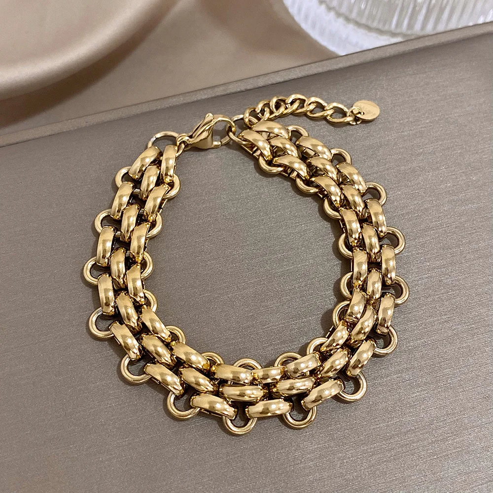 Trendy Stainless Steel Chunky Thick Chain Bracelet for Women Punk Statement Glossy Multilayer Link Bracelets Wristband Jewelry
