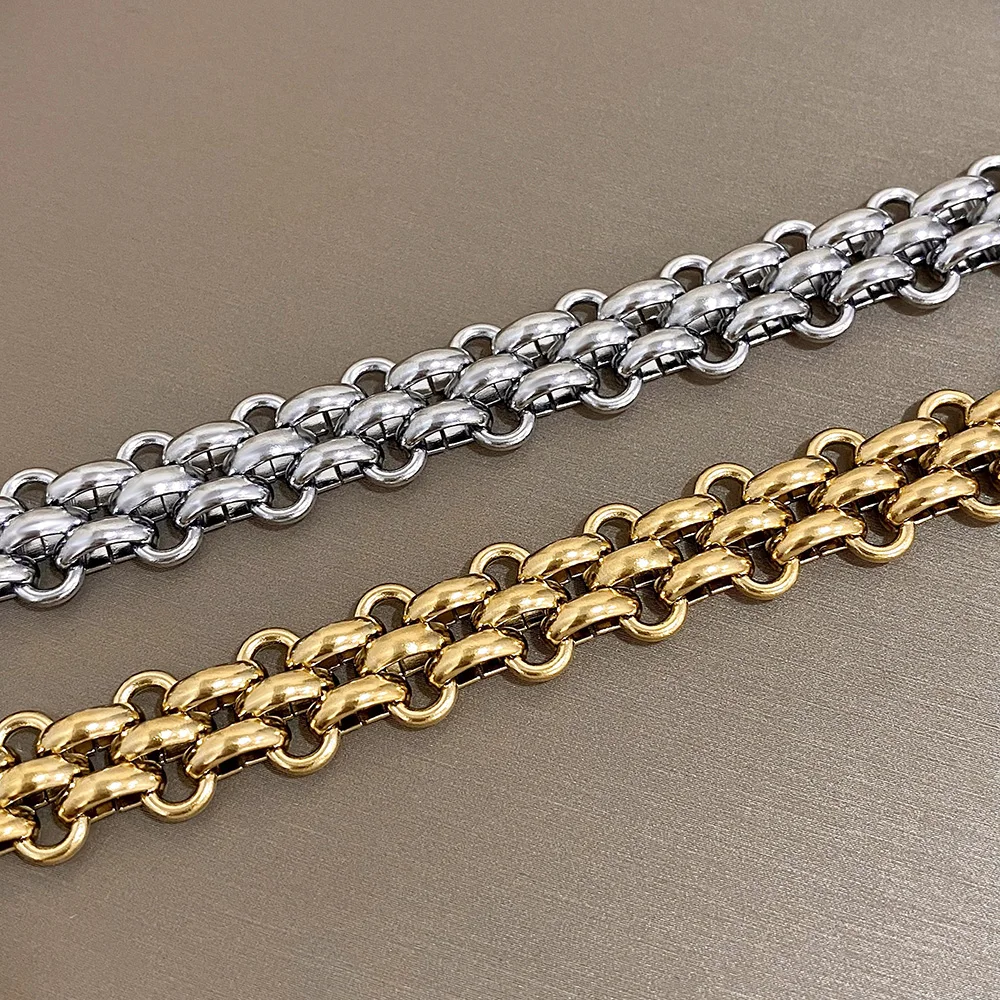 Trendy Stainless Steel Chunky Thick Chain Bracelet for Women Punk Statement Glossy Multilayer Link Bracelets Wristband Jewelry