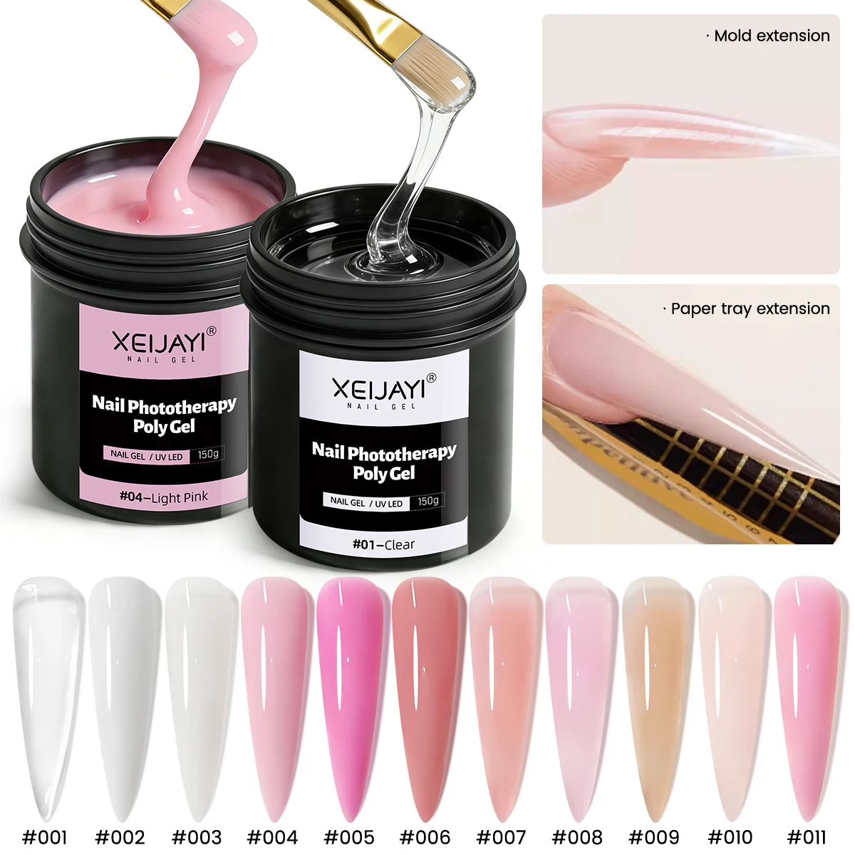 XEIJAYI 150g Poly Nail Gel UV LED Cured Builder Nail Gel Crystal Nail Extension Gel For Nails DIY At Home Salon