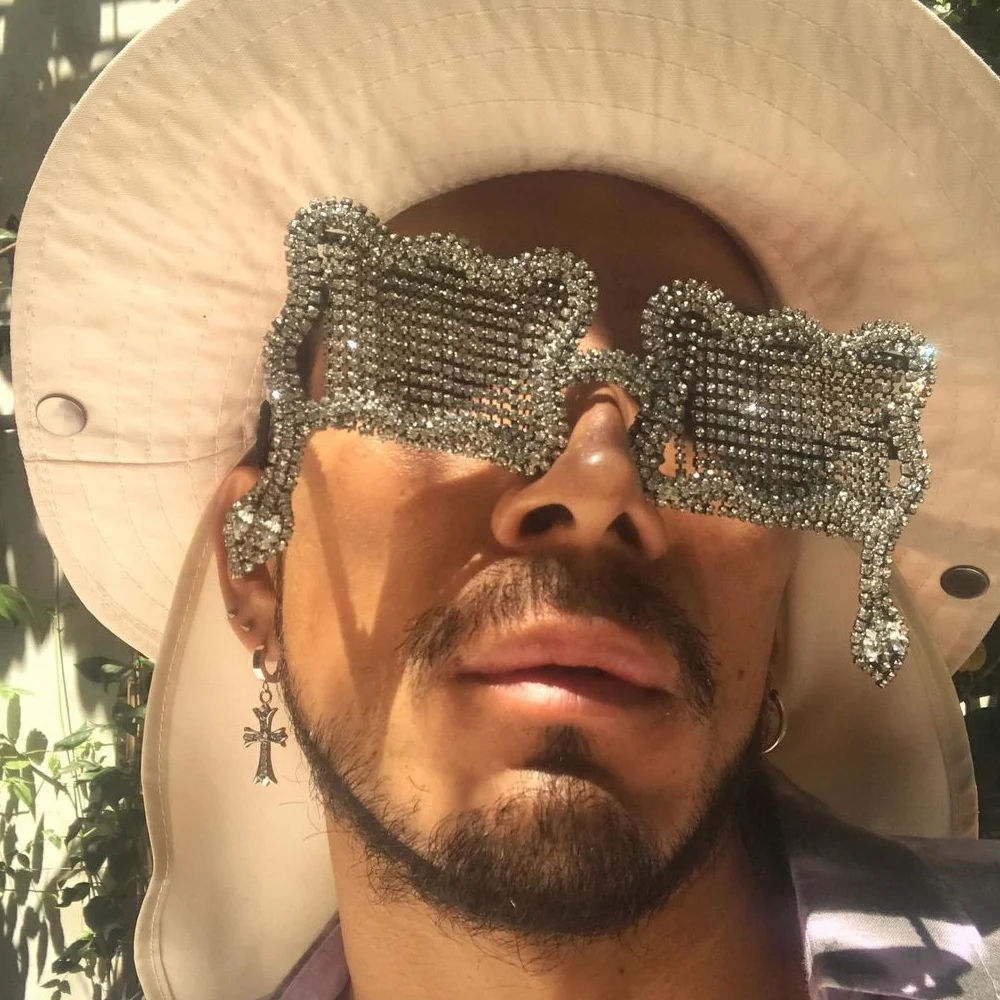 Fashion Men Tassel Glasses Frame Eyewear Decoration Collapsible Summer Vintage Snake Sunglasses Frames Rhinestone Face Jewelry