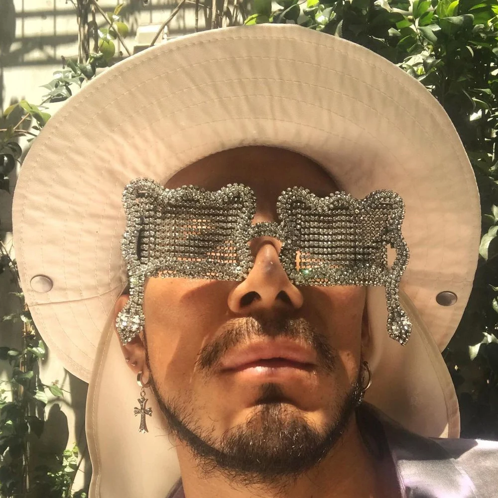 Fashion Men Tassel Glasses Frame Eyewear Decoration Collapsible Summer Vintage Snake Sunglasses Frames Rhinestone Face Jewelry