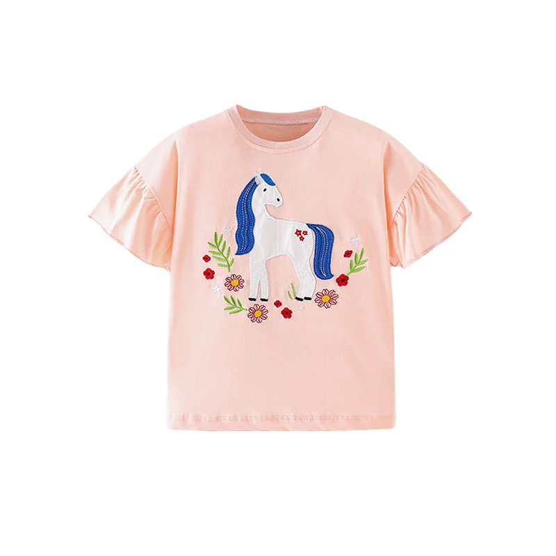 Jumping Meters New Arrival Ice Cream Embroidery Hot Selling Cotton Summer Girls Tshirts Baby Clothes Children's Tees Tops