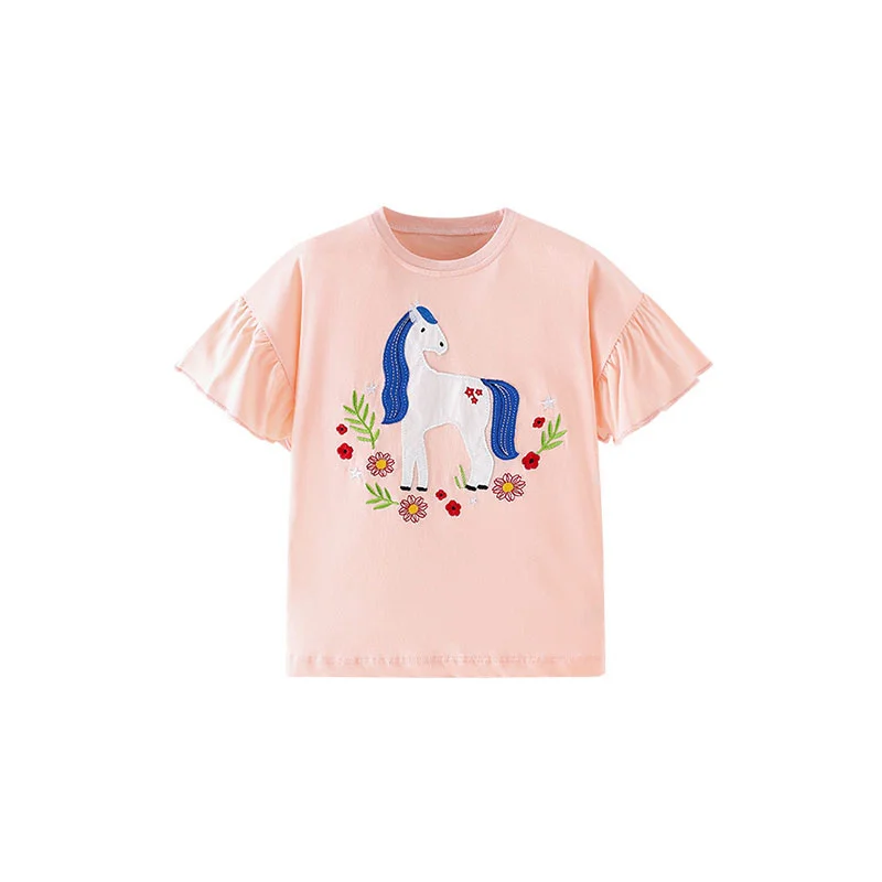Jumping Meters New Arrival Ice Cream Embroidery Hot Selling Cotton Summer Girls Tshirts Baby Clothes Children's Tees Tops
