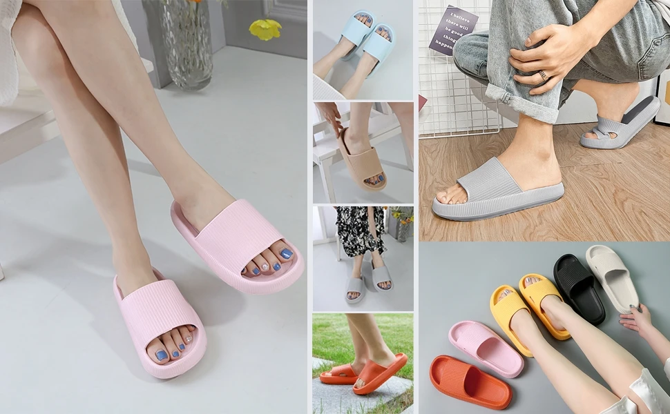 Sliders Cloud Slippers Non-Slip Mens Womens Slippers Cloud Sliders Soft Flip Flops with Thick Sole for Shower Bathroom
