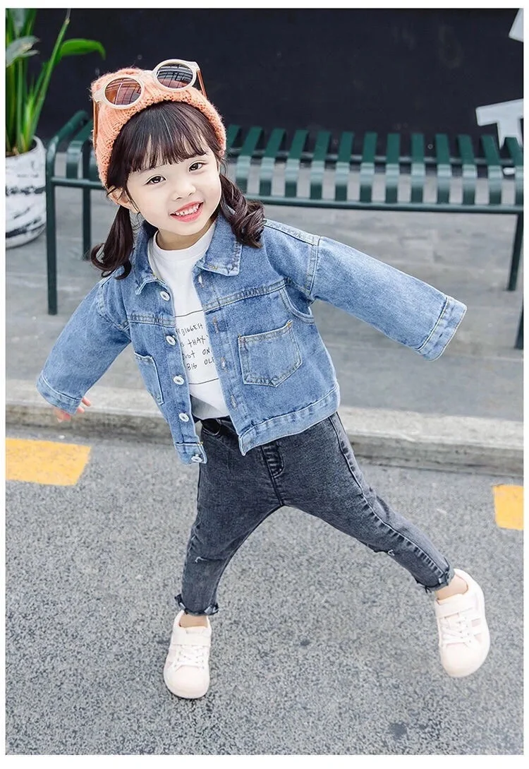 Baby Girls Denim Jacket Spring Autumn Kids Jean Coat For Girls Sweet Little Princess Outerwear Children Clothing 1-10 Years