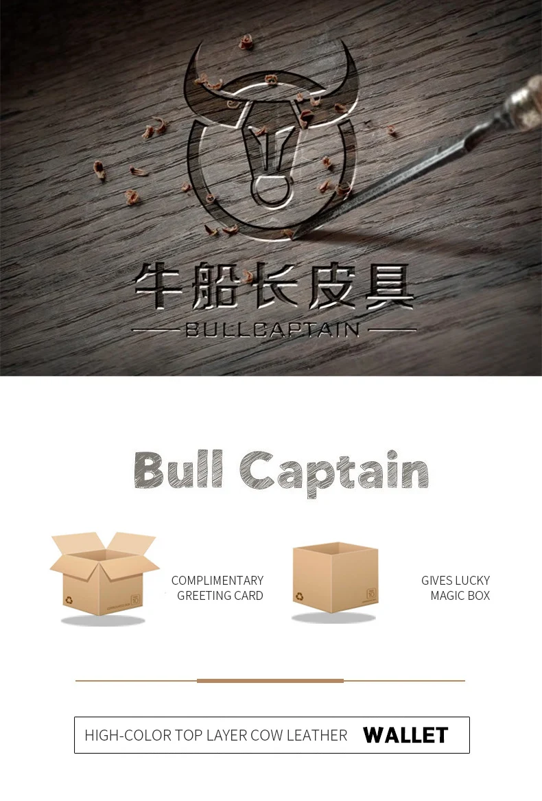 BULLCAPTAIN Men's Genuine Leather Wallet Business Casual RFID Antimagnetic Coin Card Holder Multifunctional Zipper Cash Clip
