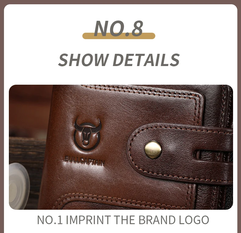 BULLCAPTAIN Men's Genuine Leather Wallet Business Casual RFID Antimagnetic Coin Card Holder Multifunctional Zipper Cash Clip