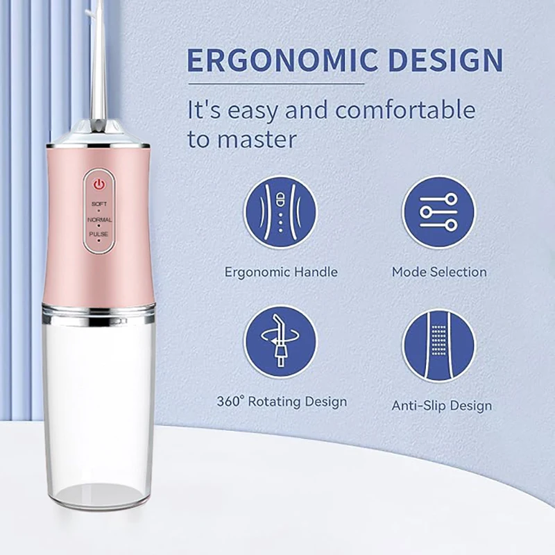 USB Portable Oral Irrigator Water Flosser Dental Water Jet Tools Pick Cleaning Teeth 200ML 4 Nozzles Mouth Oral Cleaning Agents