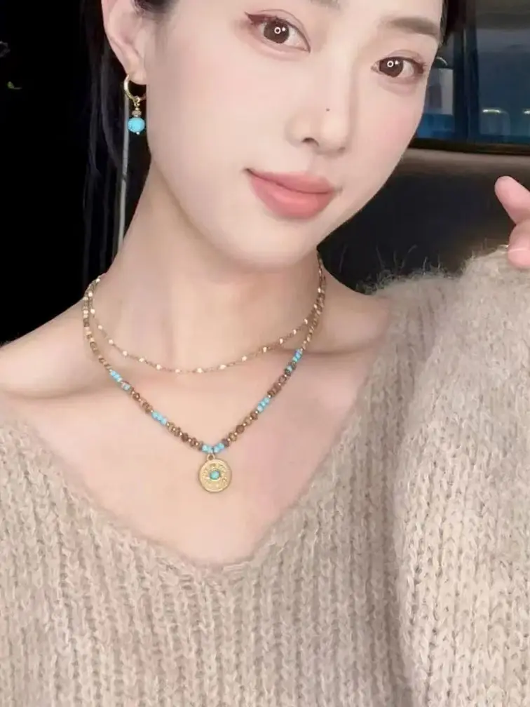 Fresh water Pearl Colorful natural stone necklace women's sweet and cool design beaded luxury Pearl Necklace