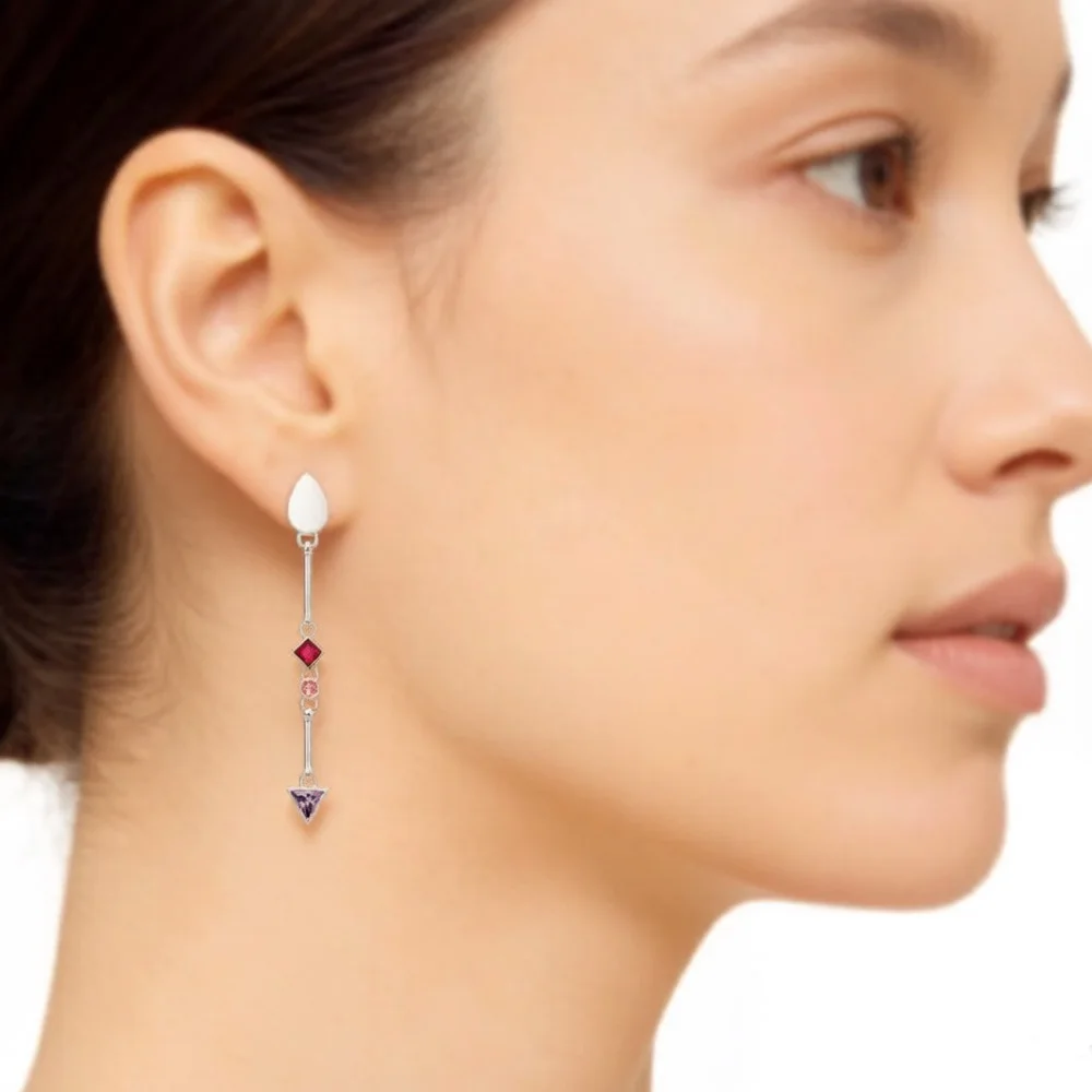 Multicolor Stone Geometric Drop Earrings Europe Style Karma Good Fine Jewelry Bohemia Gift For Women In 925 Sterling Silver