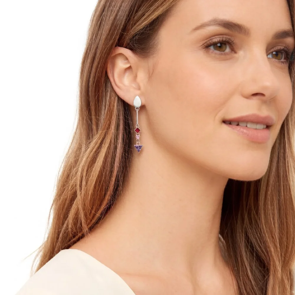 Multicolor Stone Geometric Drop Earrings Europe Style Karma Good Fine Jewelry Bohemia Gift For Women In 925 Sterling Silver