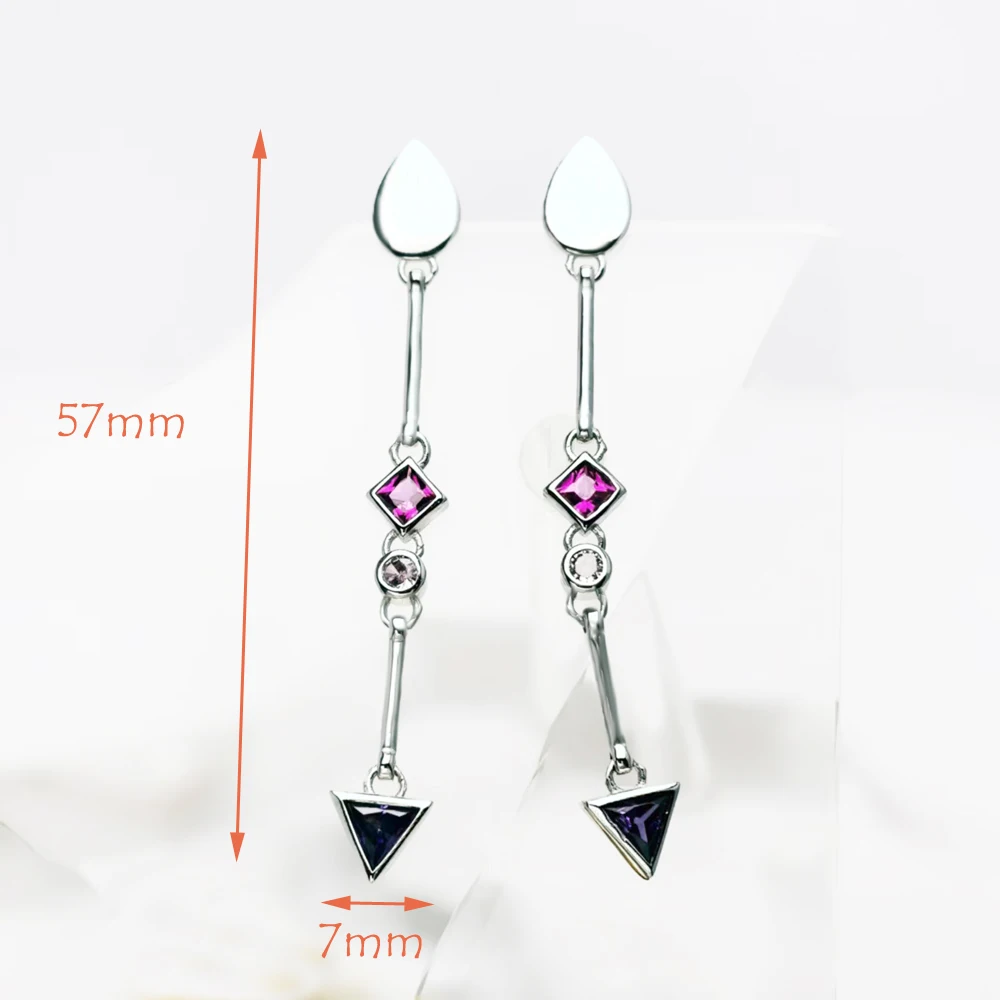 Multicolor Stone Geometric Drop Earrings Europe Style Karma Good Fine Jewelry Bohemia Gift For Women In 925 Sterling Silver