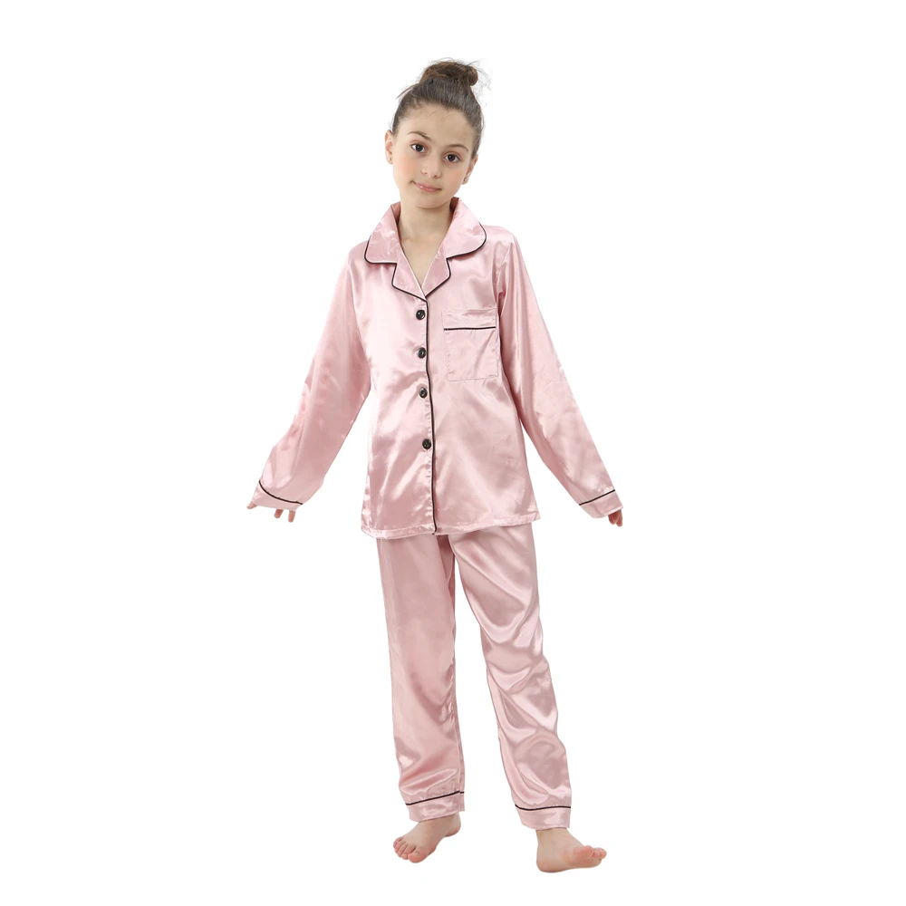 teenager loungewear children home clothing kids pajamas set girls silk satin pijama boys sleepwear baby nightgowns for 3-13Y
