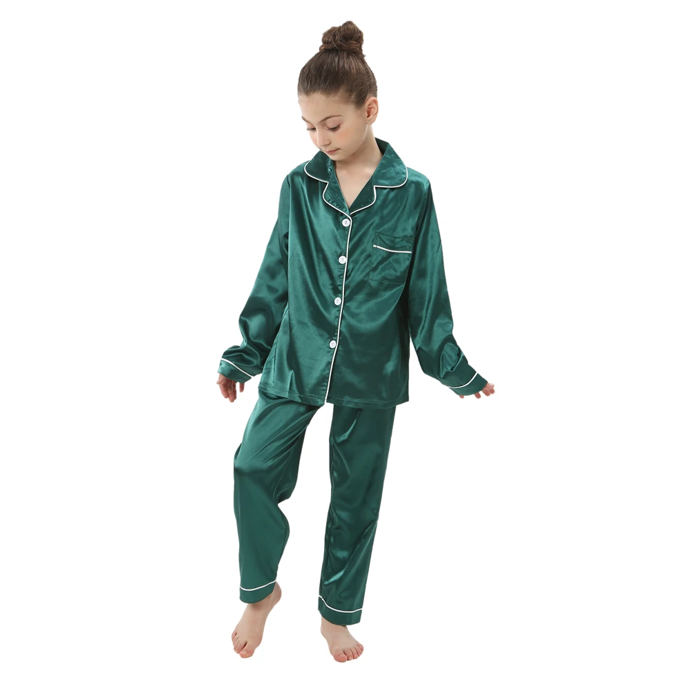 teenager loungewear children home clothing kids pajamas set girls silk satin pijama boys sleepwear baby nightgowns for 3-13Y