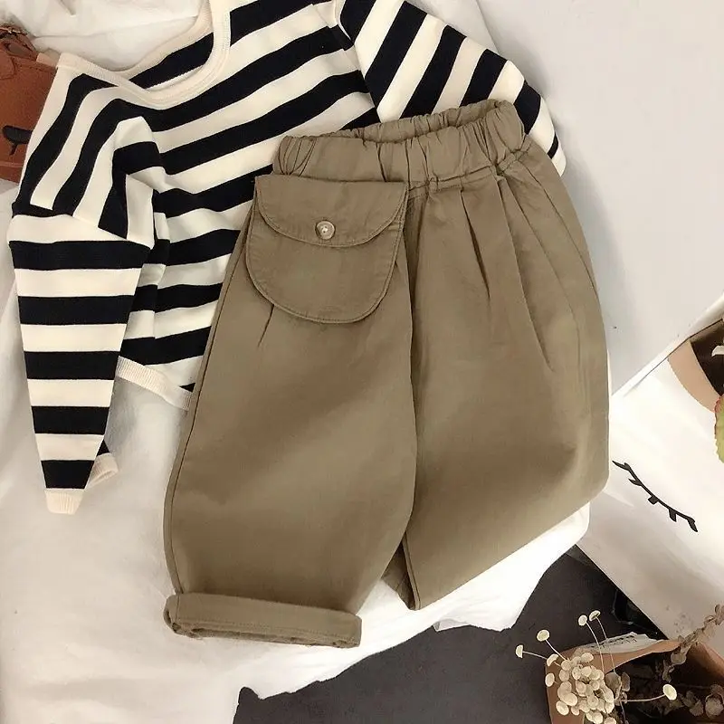 Spring Kids Striped Long Sleeves T-shirt Toddler Girl Loose Bottoming Shirt Boy Baby Casual Tops Fashion Children Cotton Tees