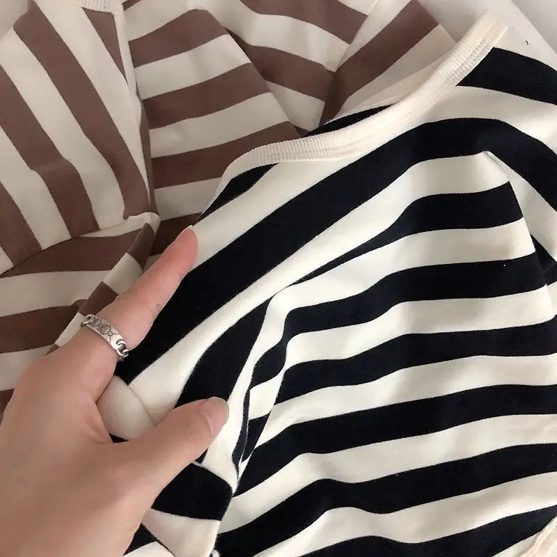 Spring Kids Striped Long Sleeves T-shirt Toddler Girl Loose Bottoming Shirt Boy Baby Casual Tops Fashion Children Cotton Tees