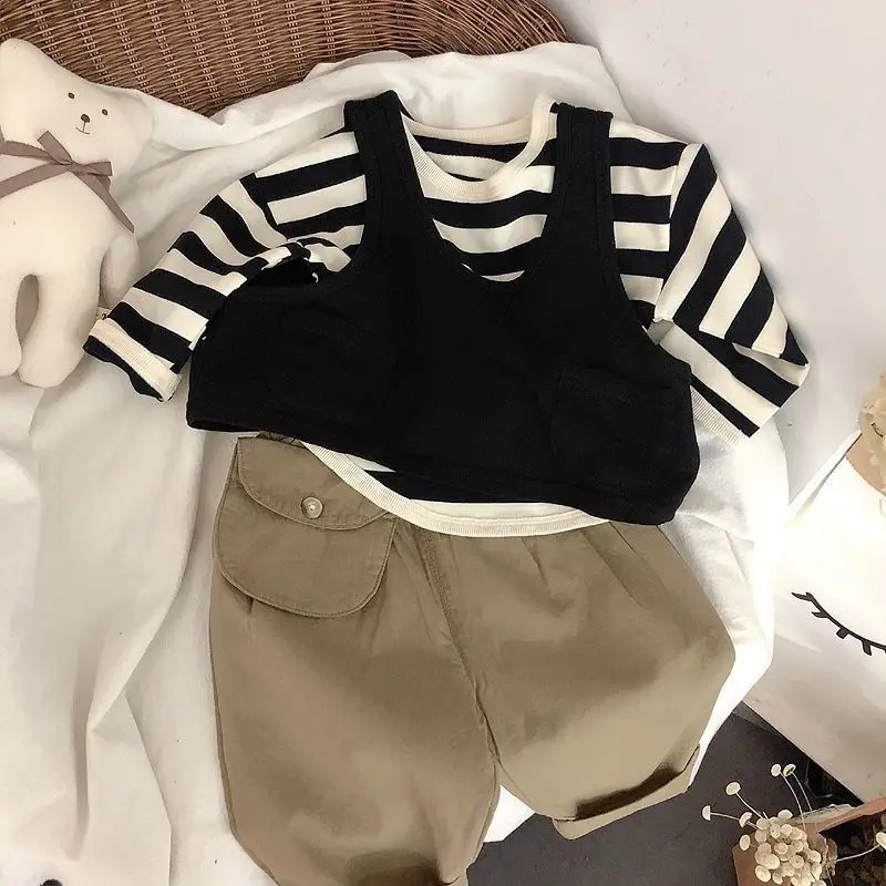 Spring Kids Striped Long Sleeves T-shirt Toddler Girl Loose Bottoming Shirt Boy Baby Casual Tops Fashion Children Cotton Tees