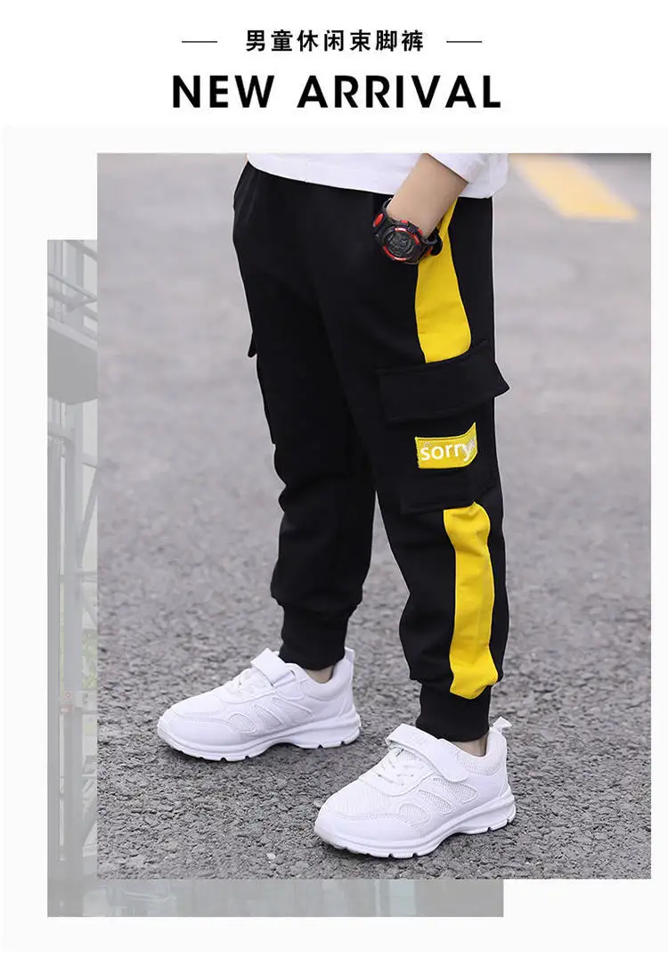 Children's Pants 2024 Boys' Spring Autumn Korean Edition Printed Letter Workwear Pants Middle aged Children's Sports Pants 3-12Y