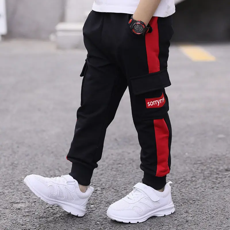 Children's Pants 2024 Boys' Spring Autumn Korean Edition Printed Letter Workwear Pants Middle aged Children's Sports Pants 3-12Y