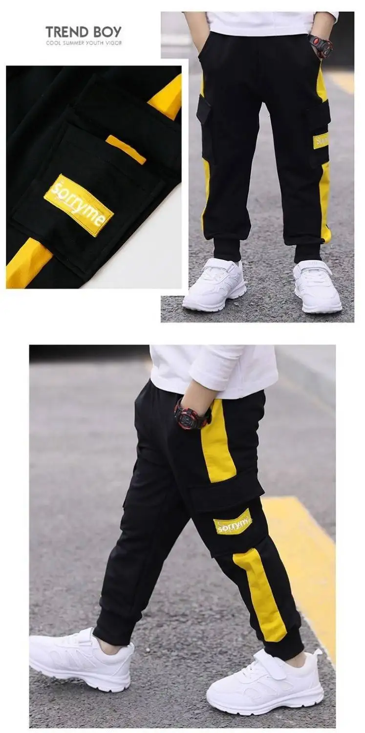 Children's Pants 2024 Boys' Spring Autumn Korean Edition Printed Letter Workwear Pants Middle aged Children's Sports Pants 3-12Y