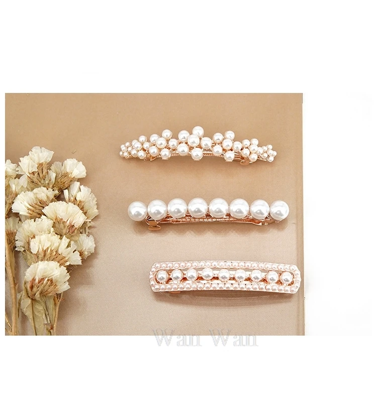 Women's White Hair Clip Korean Version Simulated Pearl Spring Hairpin Bow Hair Accessories Hollow Rhinestone Bride Headpiece