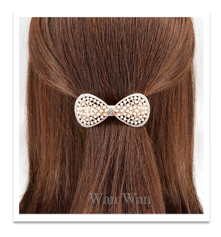 Women's White Hair Clip Korean Version Simulated Pearl Spring Hairpin Bow Hair Accessories Hollow Rhinestone Bride Headpiece